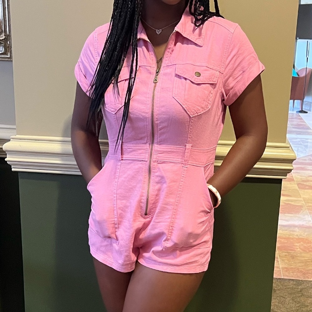 UO PINK DENIM ROMPER